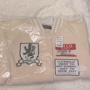 Varsity jacket w/ tags. Never been worn, w embroidered back w/logo in black.